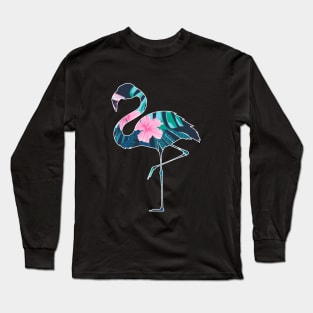 Flamingo with Tropical leaves Pattern, Love Flamingos Long Sleeve T-Shirt